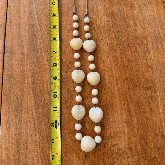 Unique Funky Vintage Marbled Cream Bead Necklace with Metal Links & Cloth Tie - Picture 2 of 5